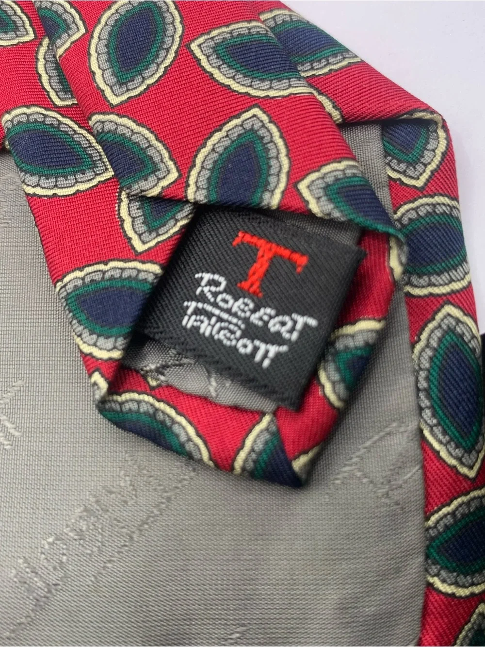 Robert Talbott Red Tie with Green and Cream Leaf Motif